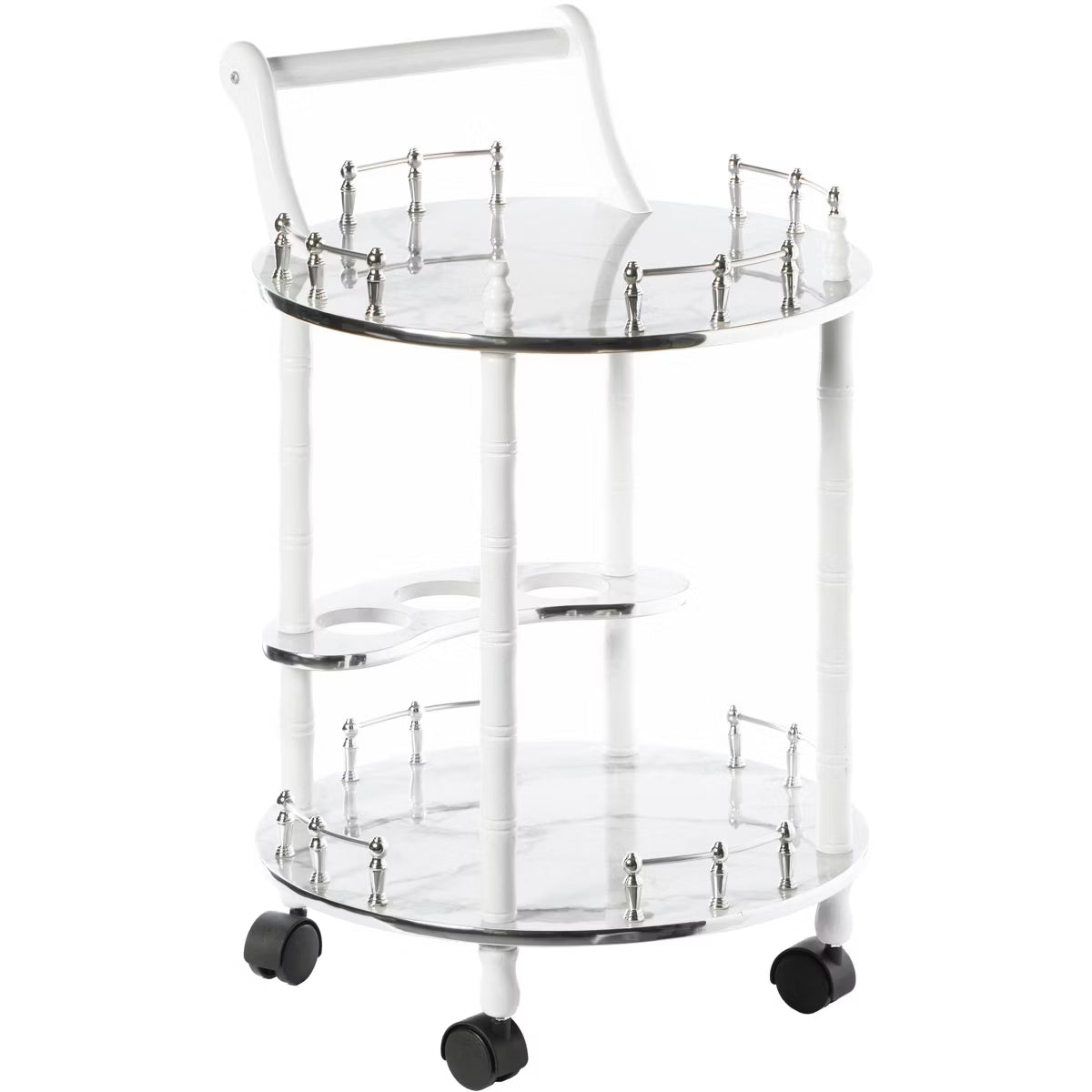 Bar Cart – Culinvaro Round Wood Serving Bar Cart Tea Trolley with 2 Tier Shelves and Rolling Wheels
