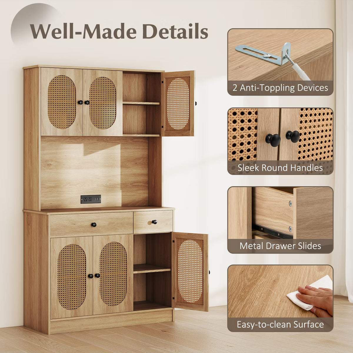 Buffet Cabinet – Culinvaro Kitchen Pantry Cabinet w/ Charging Station 71" Tall Kitchen Buffet Cabinet