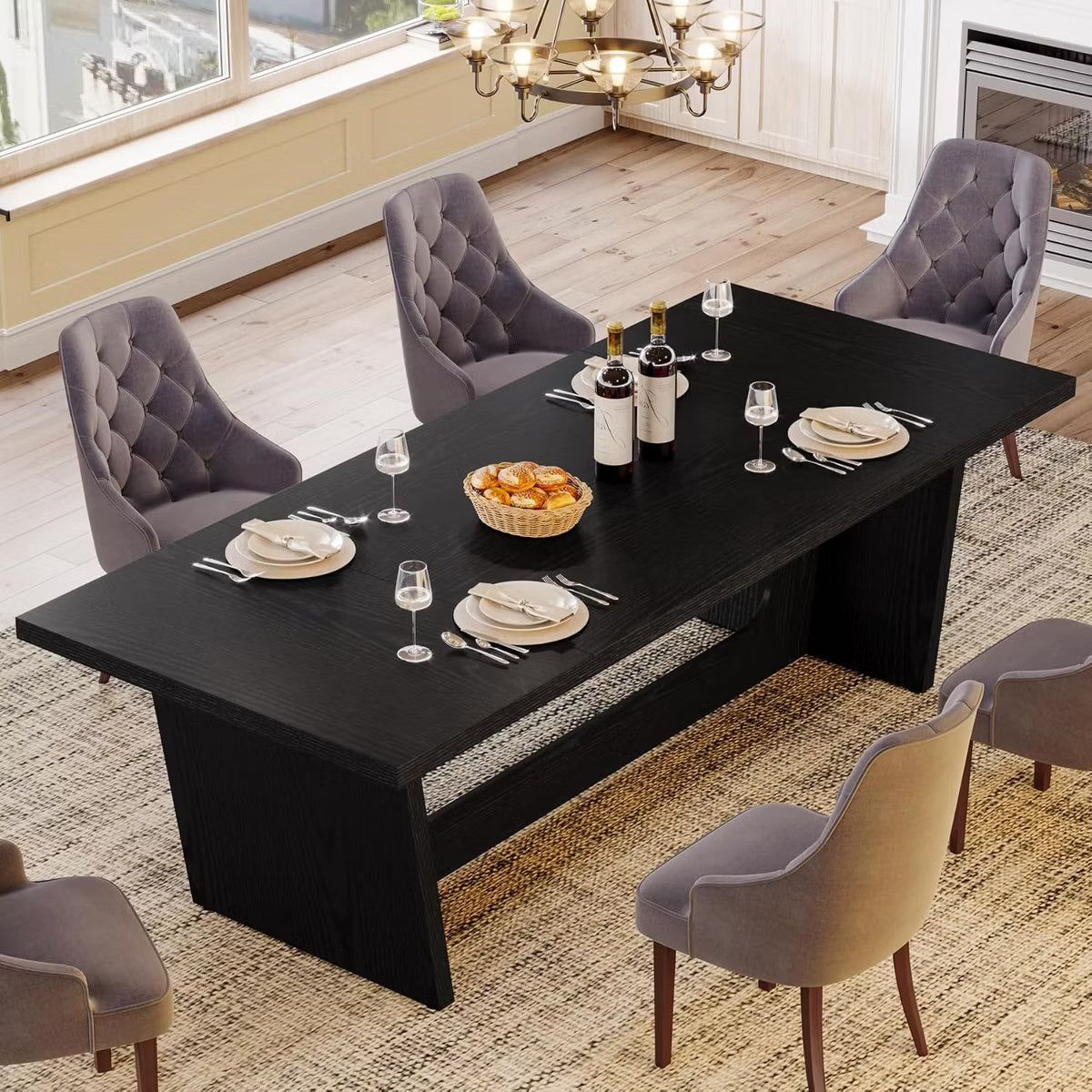 Dining Table – Culinvaro 70.9-Inch Wood Dining Room Table, Rectangular Farmhouse Dining Table