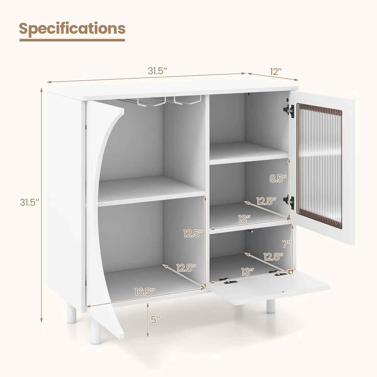 Buffet Cabinet – Culinvaro Kitchen Sideboard Wooden Buffet Cabinet with Glass Holder & Tempered Glass Doors