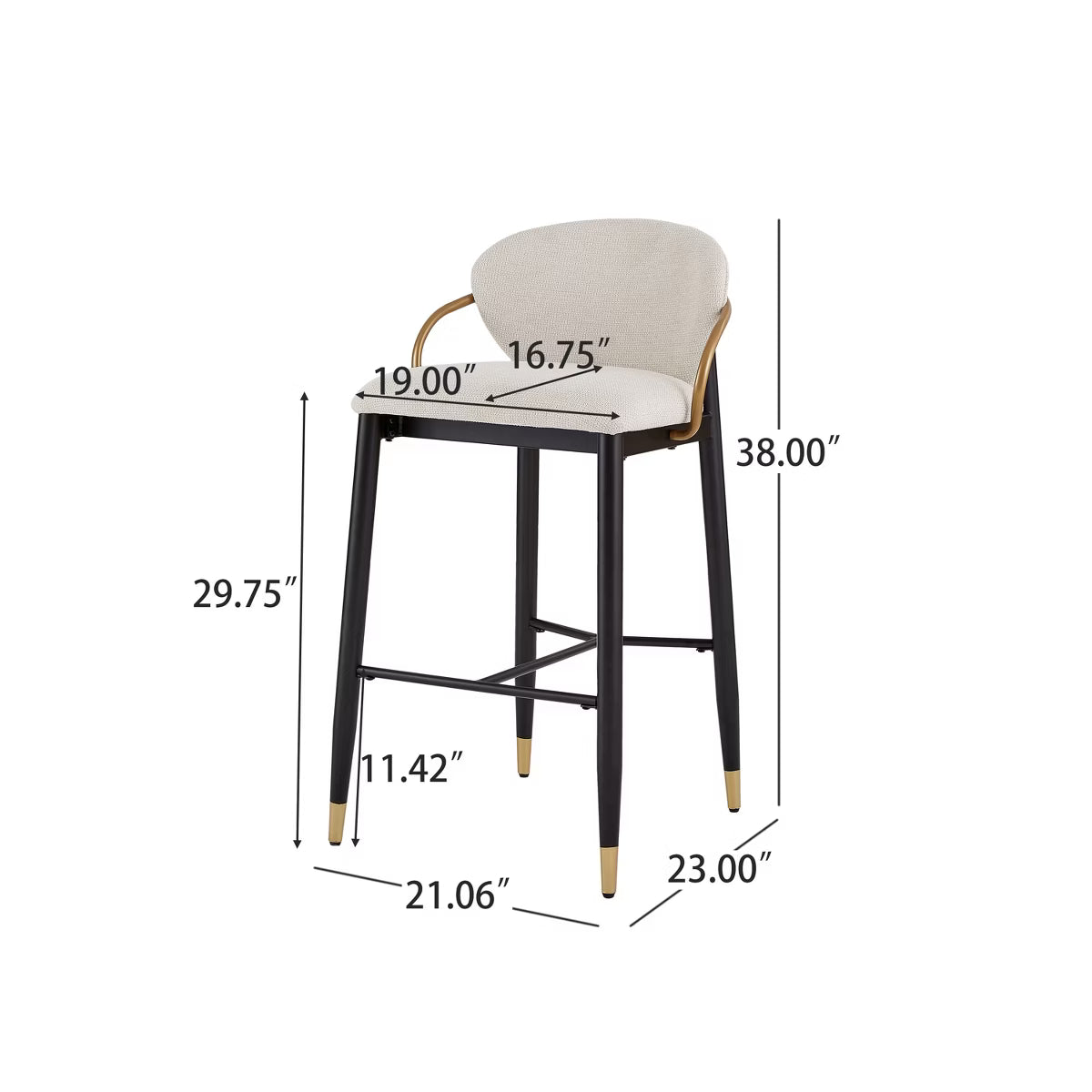 Modern Metal Upholstered Barstools with Tapered Leg Set of 2 Black/Beige