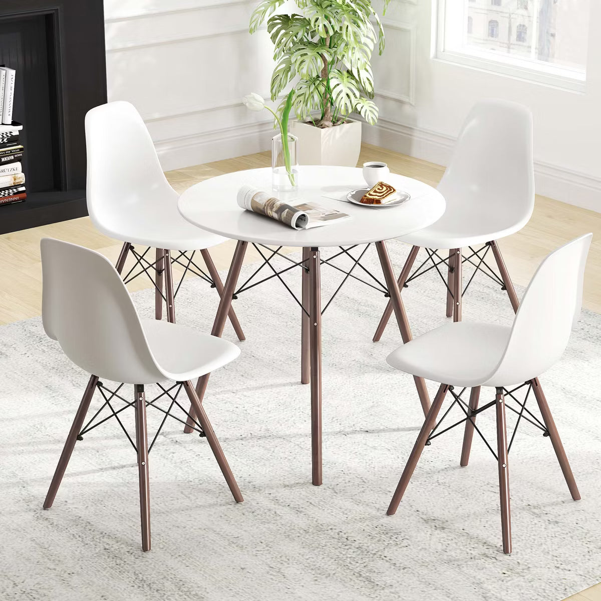 Dining Set – Culinvaro Dining Table Set Modern 5 PCS For 4 Round Dining Room Table Set with Solid Wood Leg
