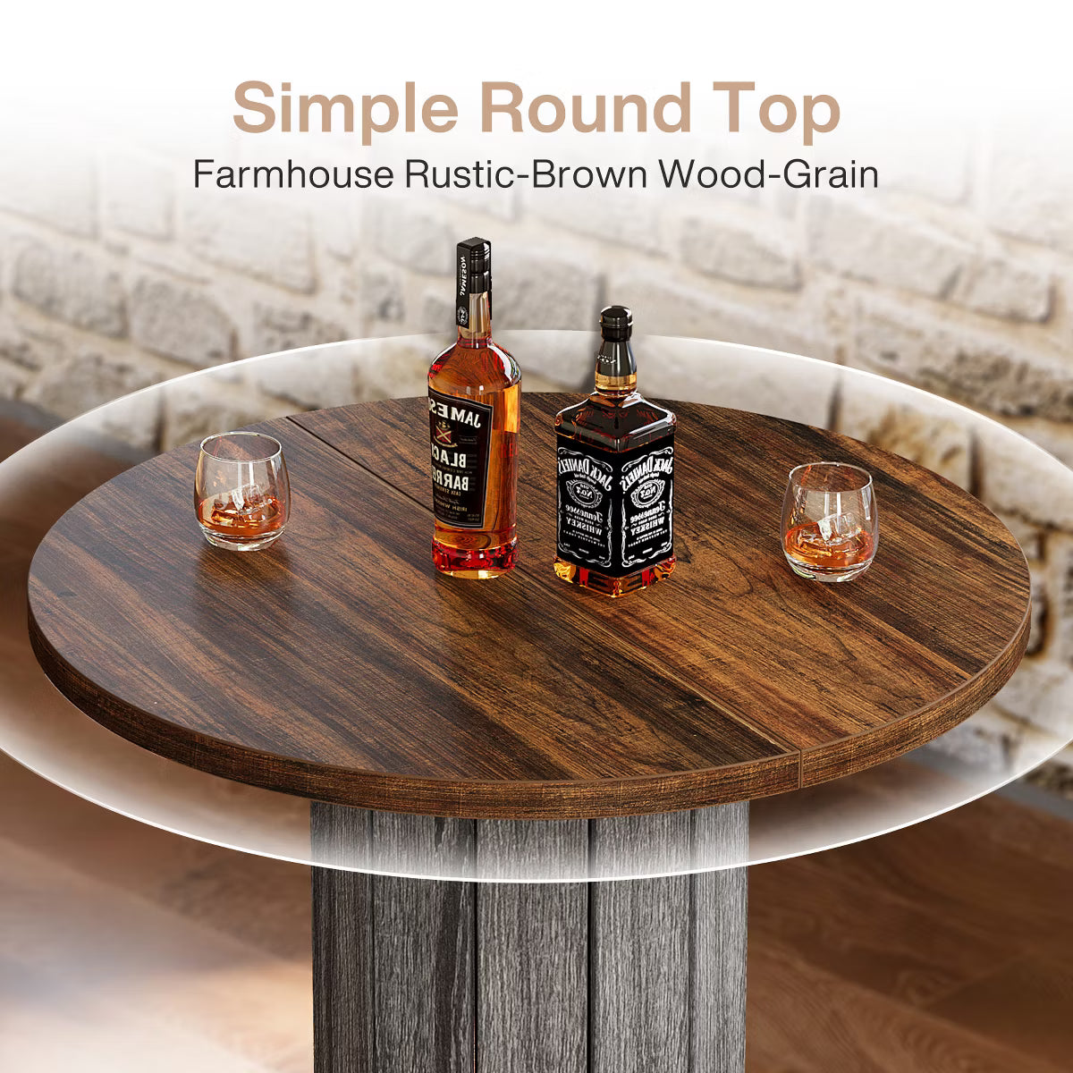 Wood Bistro Pub Table with Metal Ring Footrest for Dining Cocktail Living Room