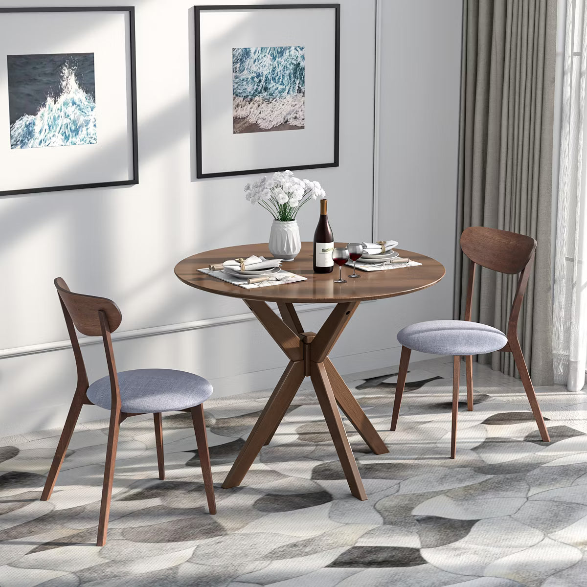 Dining Set – Culinvaro 3 PCS Dining Table Set Modern Round Kitchen Table and Chairs Set for Dining Room