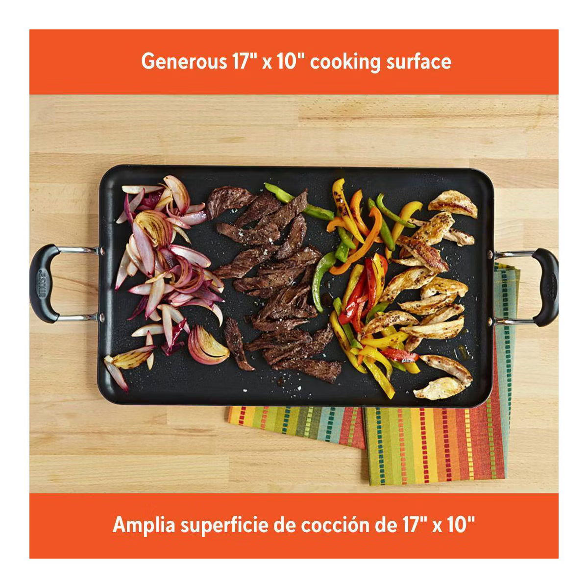 Griddle Pan – 17"x10"Ceramic Double Burner Griddle – Black