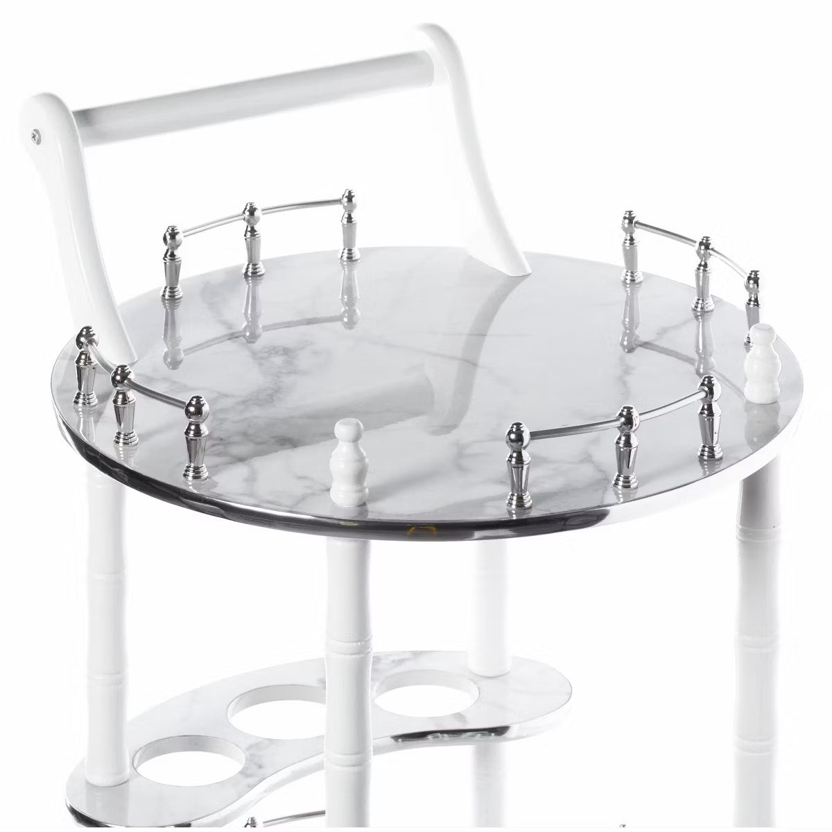 Bar Cart – Culinvaro Round Wood Serving Bar Cart Tea Trolley with 2 Tier Shelves and Rolling Wheels