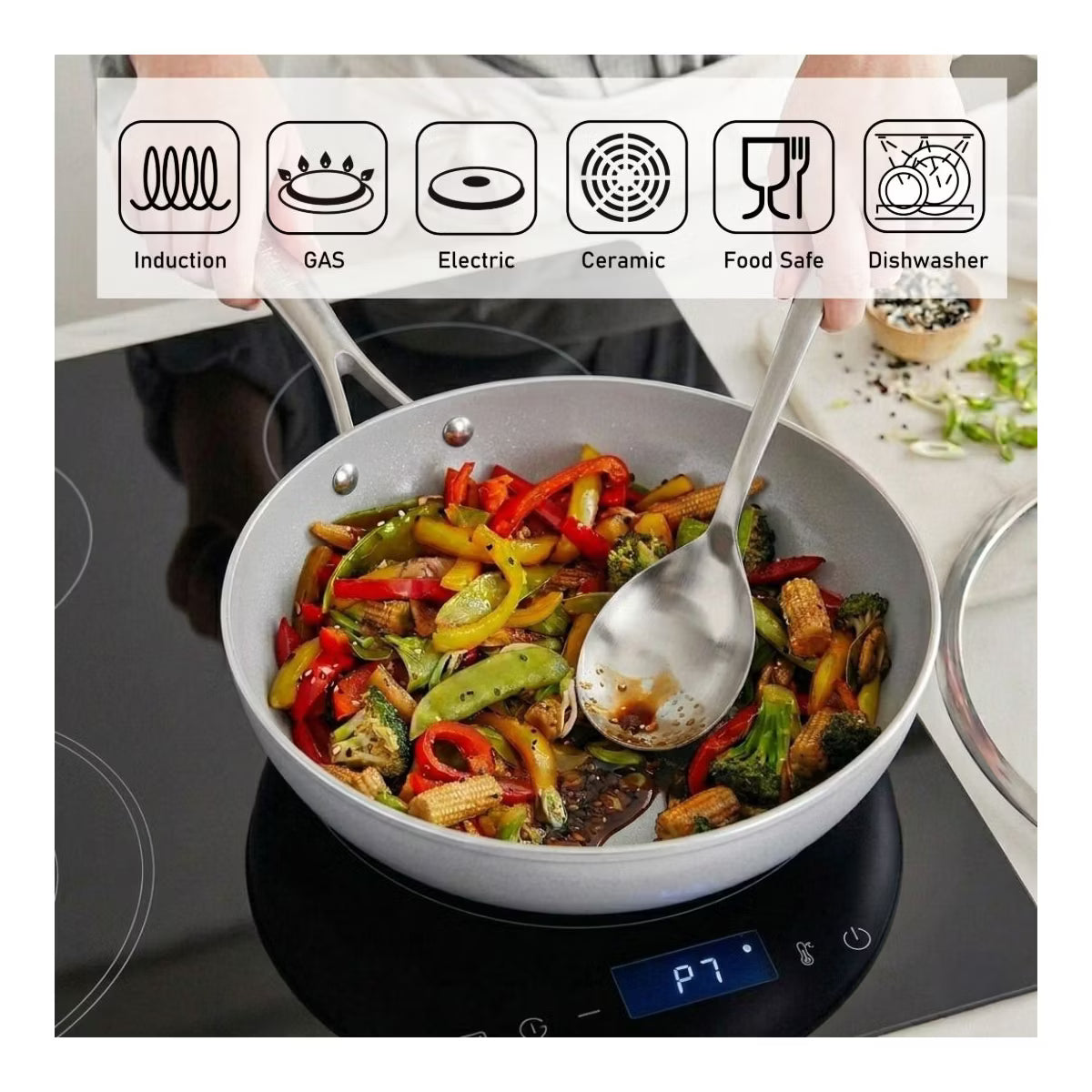 Wok – 12" Ceramic Nonstick Wok – Silver