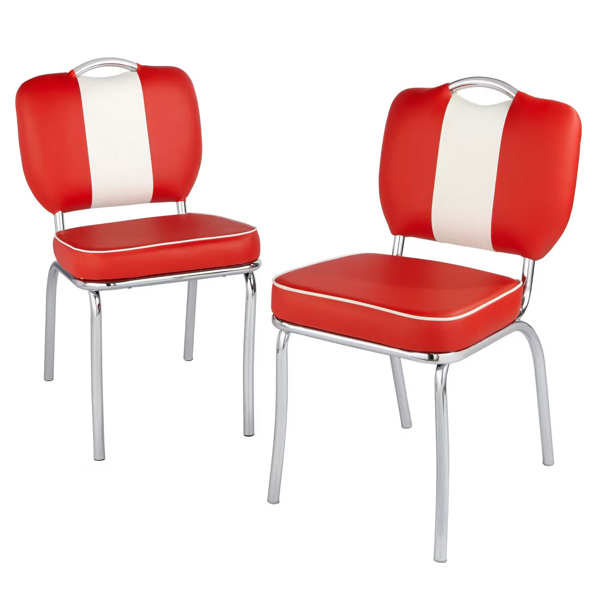 Set of 2 Raleigh Retro Faux Leather Dining Chairs White/Red: Faux Leather