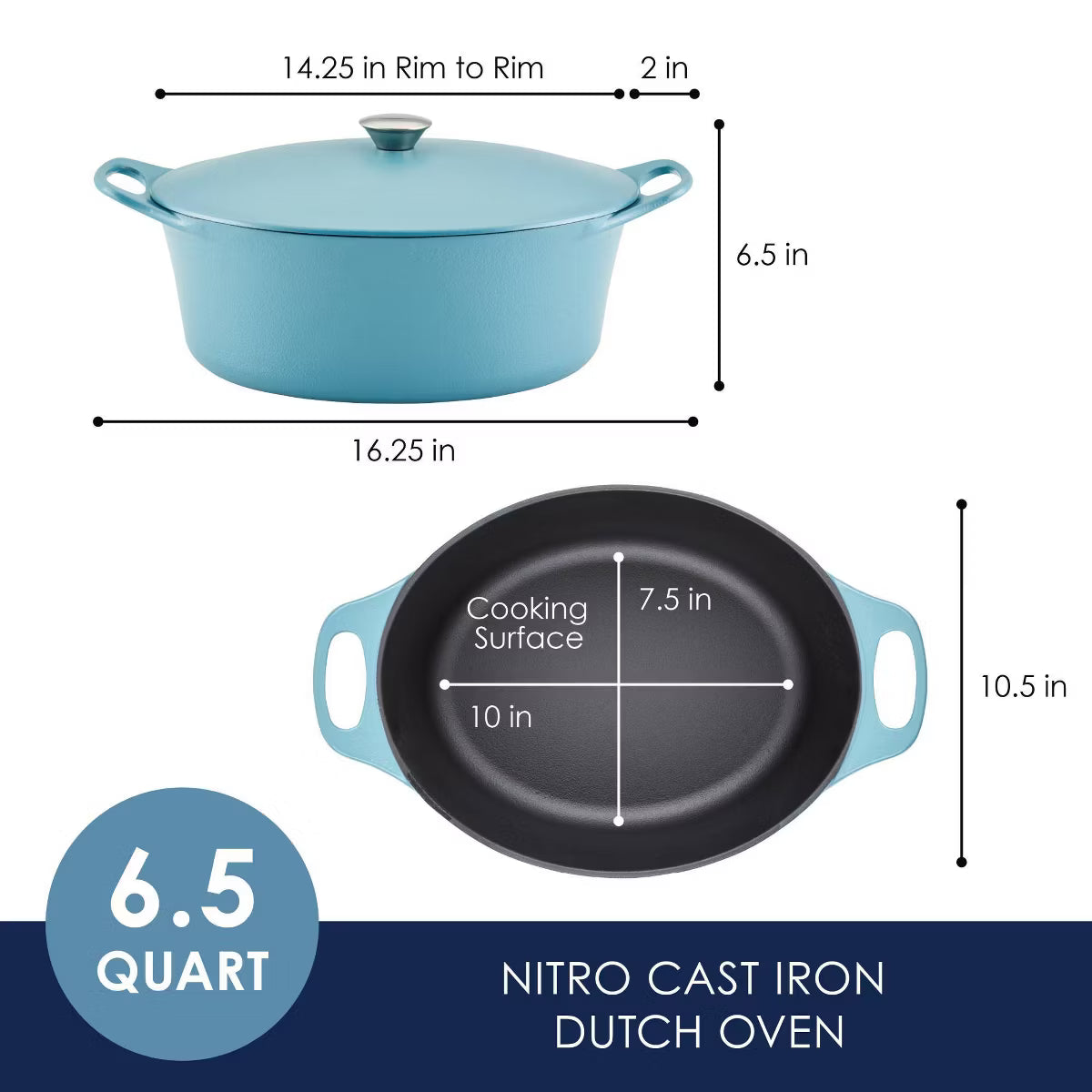 Dutch Oven – remium Nitro Cast Iron Dutch Oven 6.5qt Agave – Blue