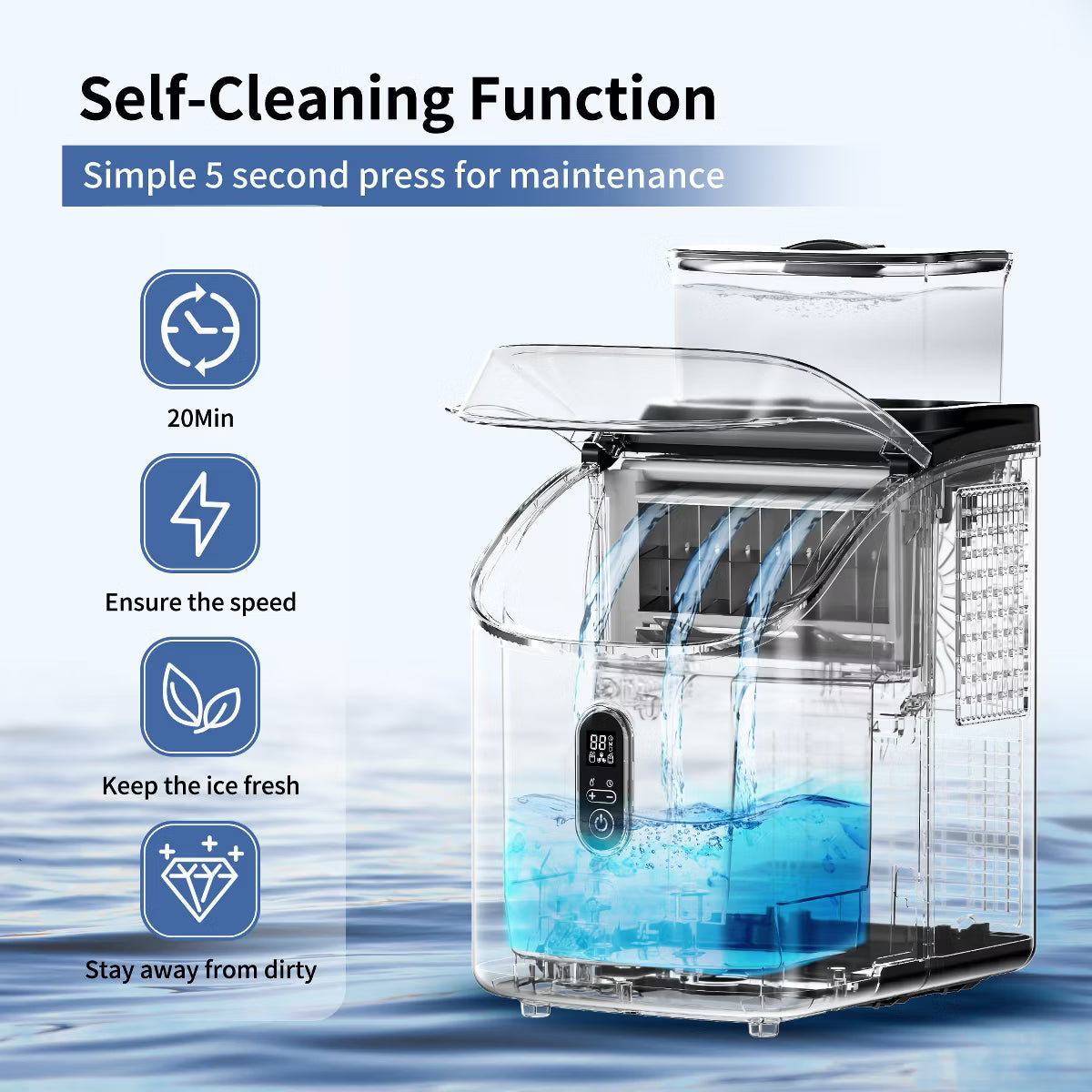 Ice Maker – Portable Ice Maker Countertop, 34Lbs/Day – Stainless Steel