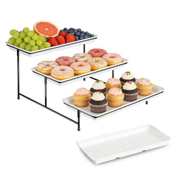 Cake Stand – Culinvaro 4-Tier White Melamine Cake Stand with Black Foldable Metal Rack