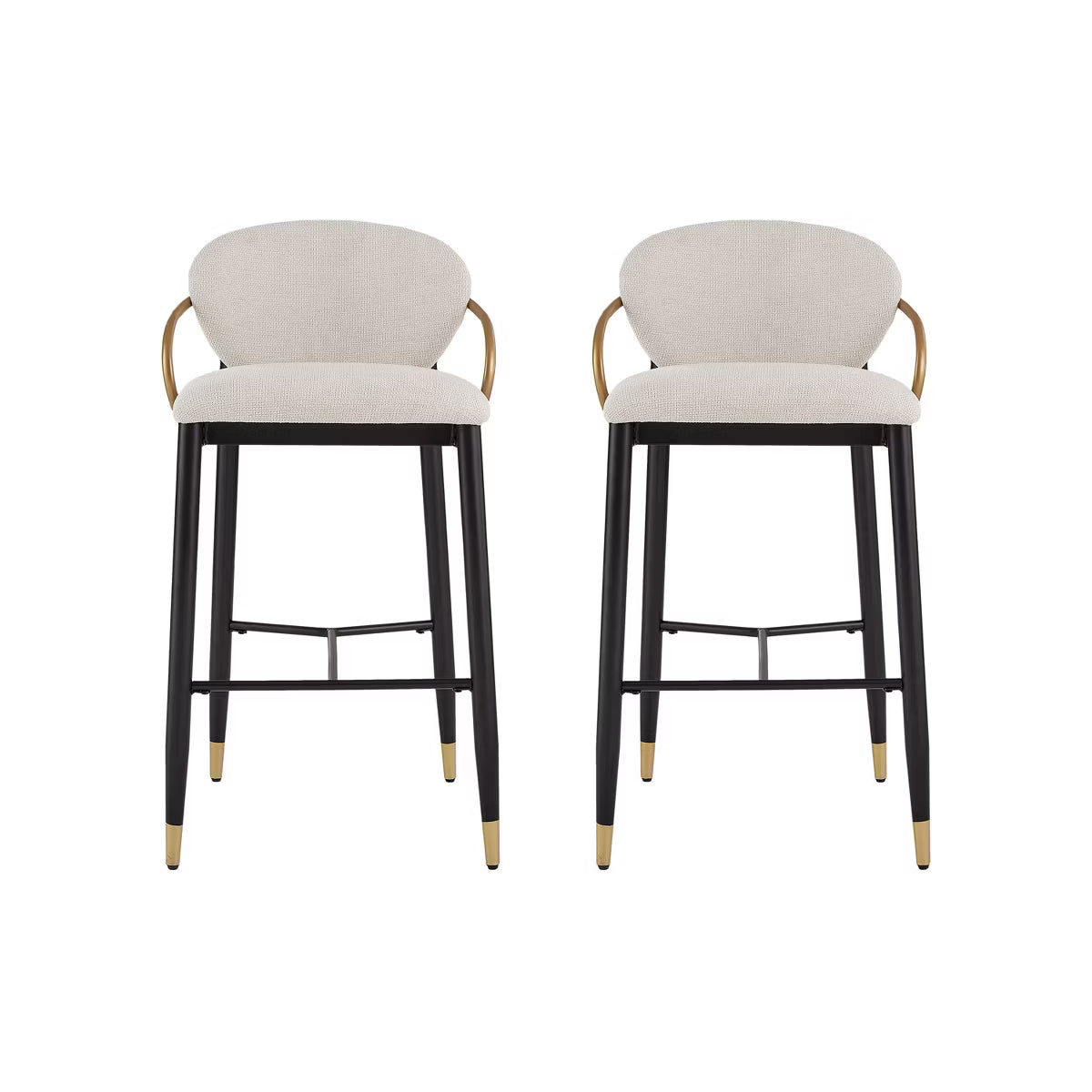 Modern Metal Upholstered Barstools with Tapered Leg Set of 2 Black/Beige