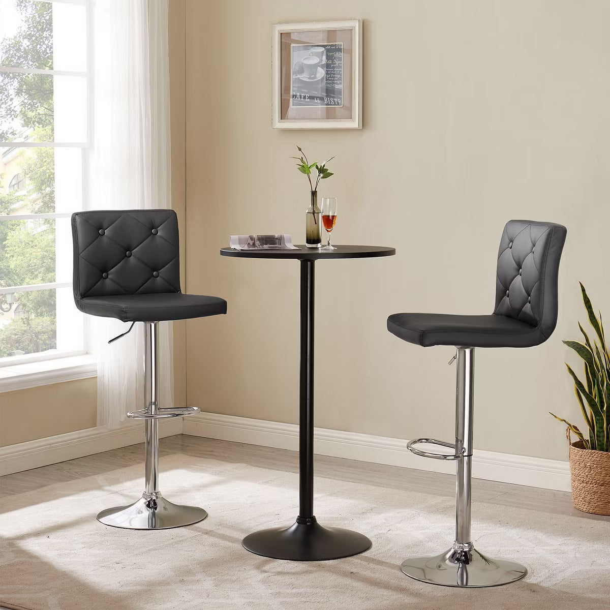 Adjustable Counter Height Bar Stools with PU Leather Seat, Black, 2 PCS