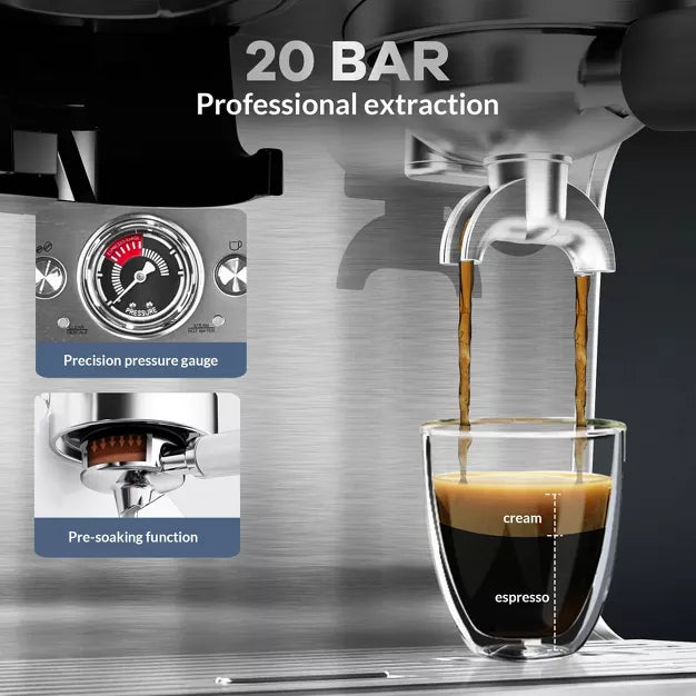 Espresso Machine – 20 Bar Professional Coffee Machine with 2.8L Removable Water Tank – Sliver