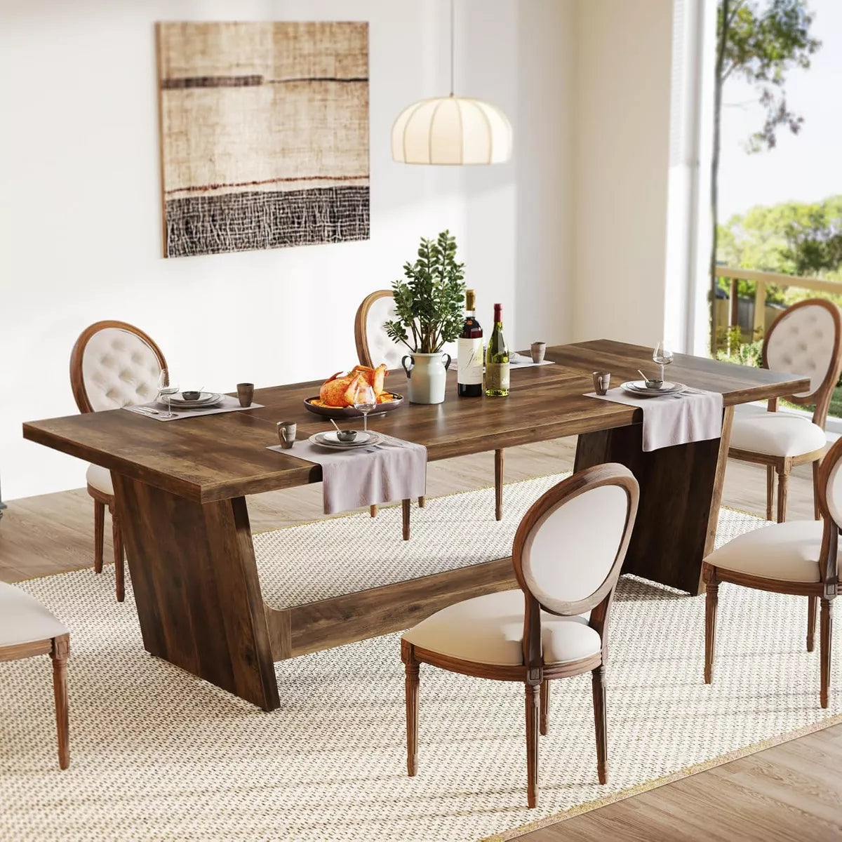 Dining Table – Culinvaro 70.9-Inch Wood Dining Room Table, Rectangular Farmhouse Dining Table