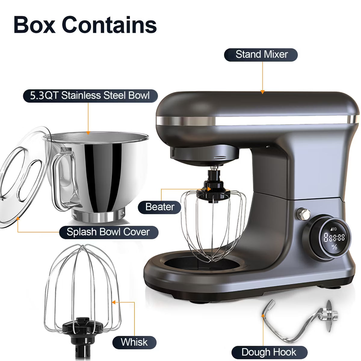 Stand Mixer – Electric Stand Mixer 5.3 Quart 6-Speed Tilt Head Kitchen Mixer – Gray
