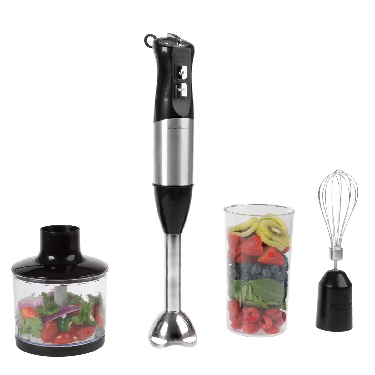 Immersion Blender – 4-In-1 6-Speed Anti-Splash Immersion Blender With Attachment Set – Black
