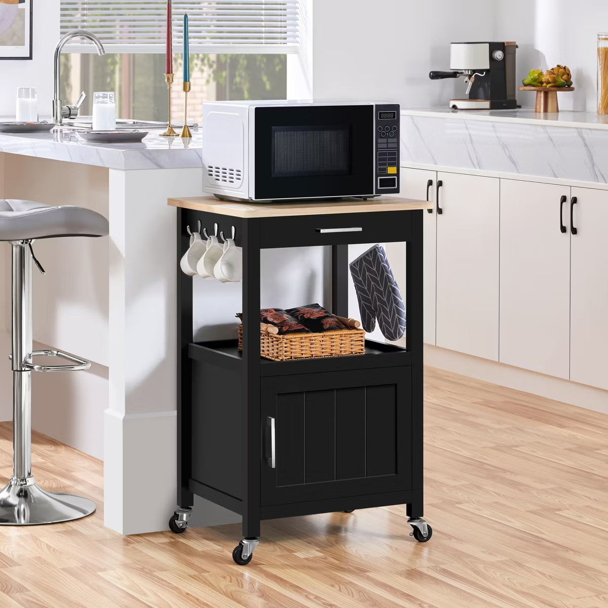 Rolling Kitchen Island Trolley Cart with Open Shelf,