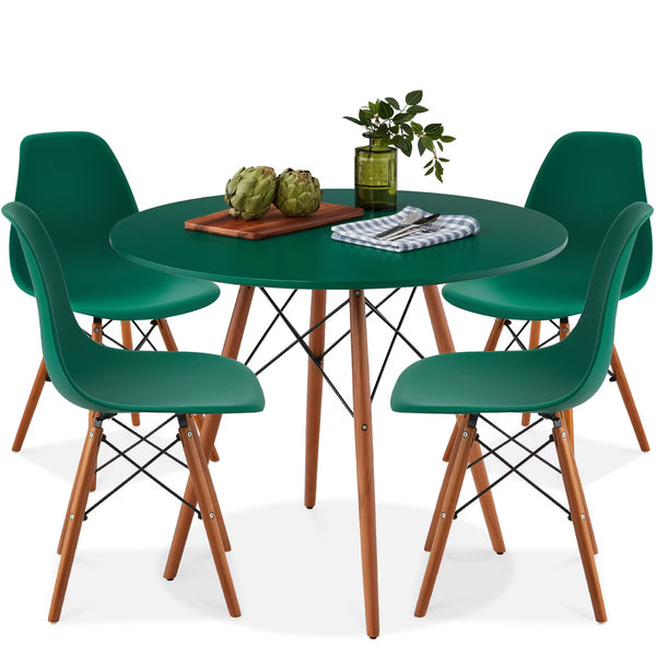 Dining Set – Culinvaro 5-Piece Compact Mid-Century Modern Dining Set w/ 4 Chairs" Dark Green/Walnut
