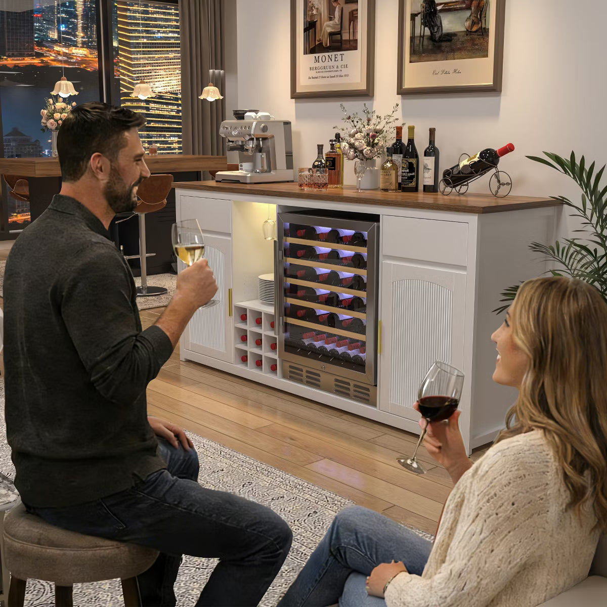 Bar Cabinet – Culinvaro Extra Long Bar Cabinet with Fridge Space, Modern Wine Liquor Cabinet,78.7" White