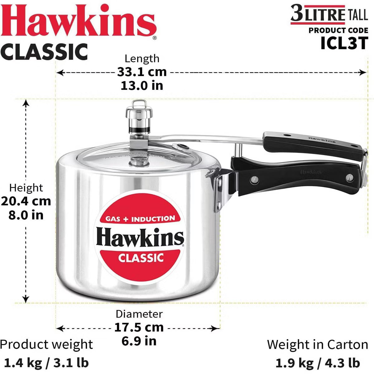 Pressure Cooker – 3L Induction Compatible Inner Lid Pressure Cooker – Silver