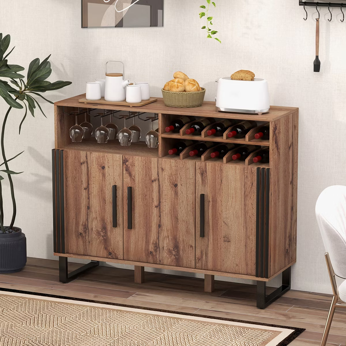 Bar Cabinet – Culinvaro Home Drinks Bar Cabinet w/ 3 Doors & Adjustable Shelves 2-tier Drinks Rack Sideboard