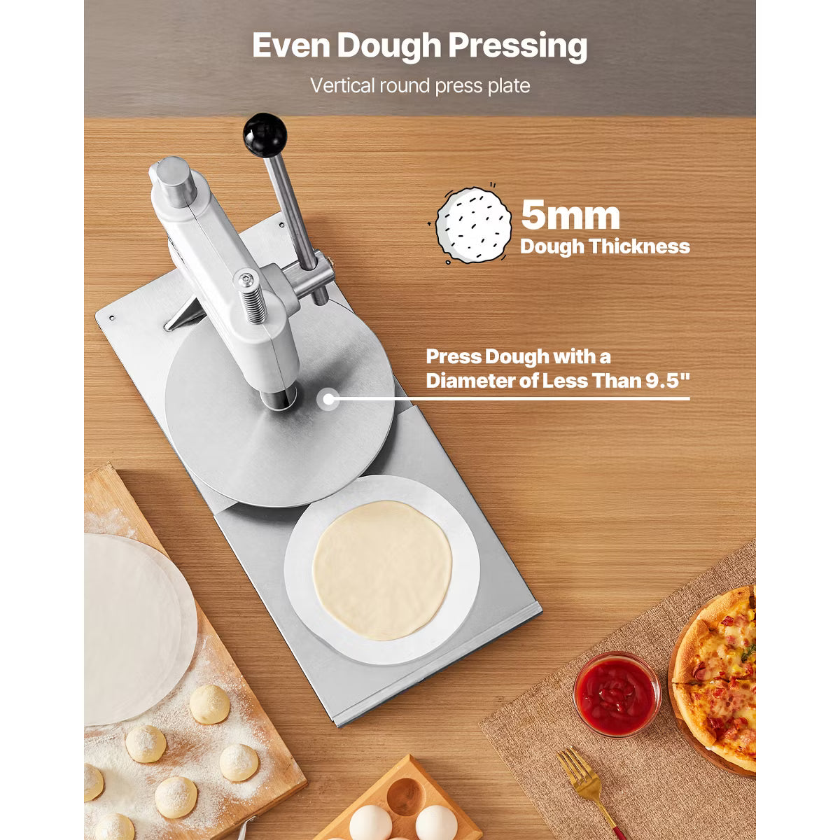 Kitchen Mold – Manual Pizza Dough Press Machine, 9.5 inch Pizza Pastry Press Plate – Silver