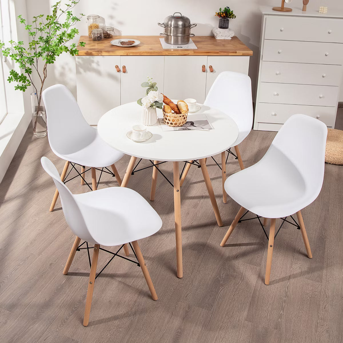 Dining Set – Culinvaro Dining Table Set Modern 5 PCS For 4 Round Dining Room Table Set with Solid Wood Leg