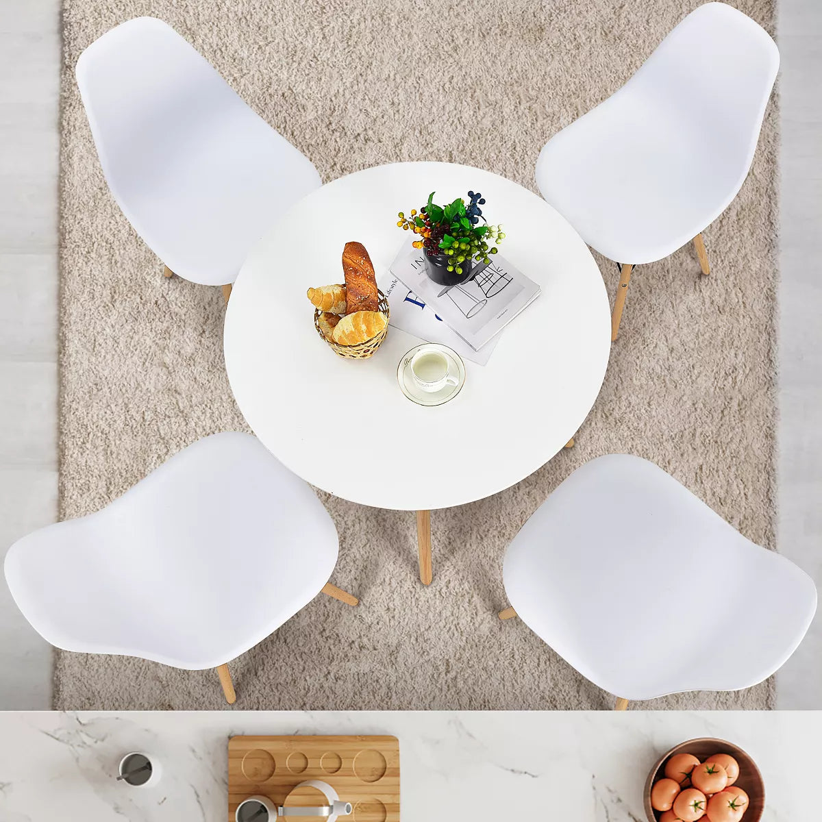 Dining Set – Culinvaro Dining Table Set Modern 5 PCS For 4 Round Dining Room Table Set with Solid Wood Leg
