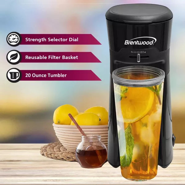 Single-Serve Coffee Maker – Single Serve Iced Coffee Tea Maker with 20 Ounce Insulated Tumbler – Black