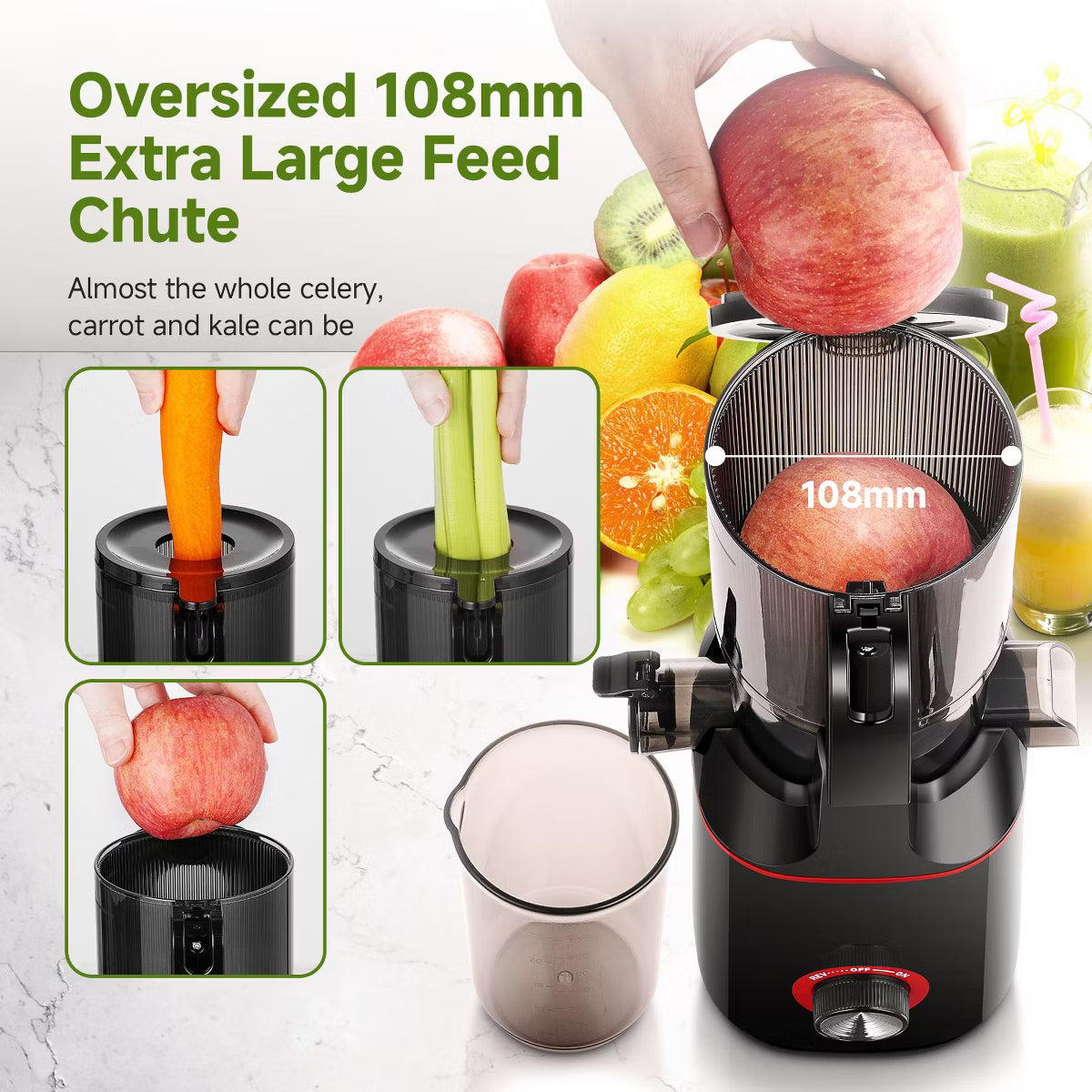 Juicer – 160W Pure Motor, Reverse Function – Black