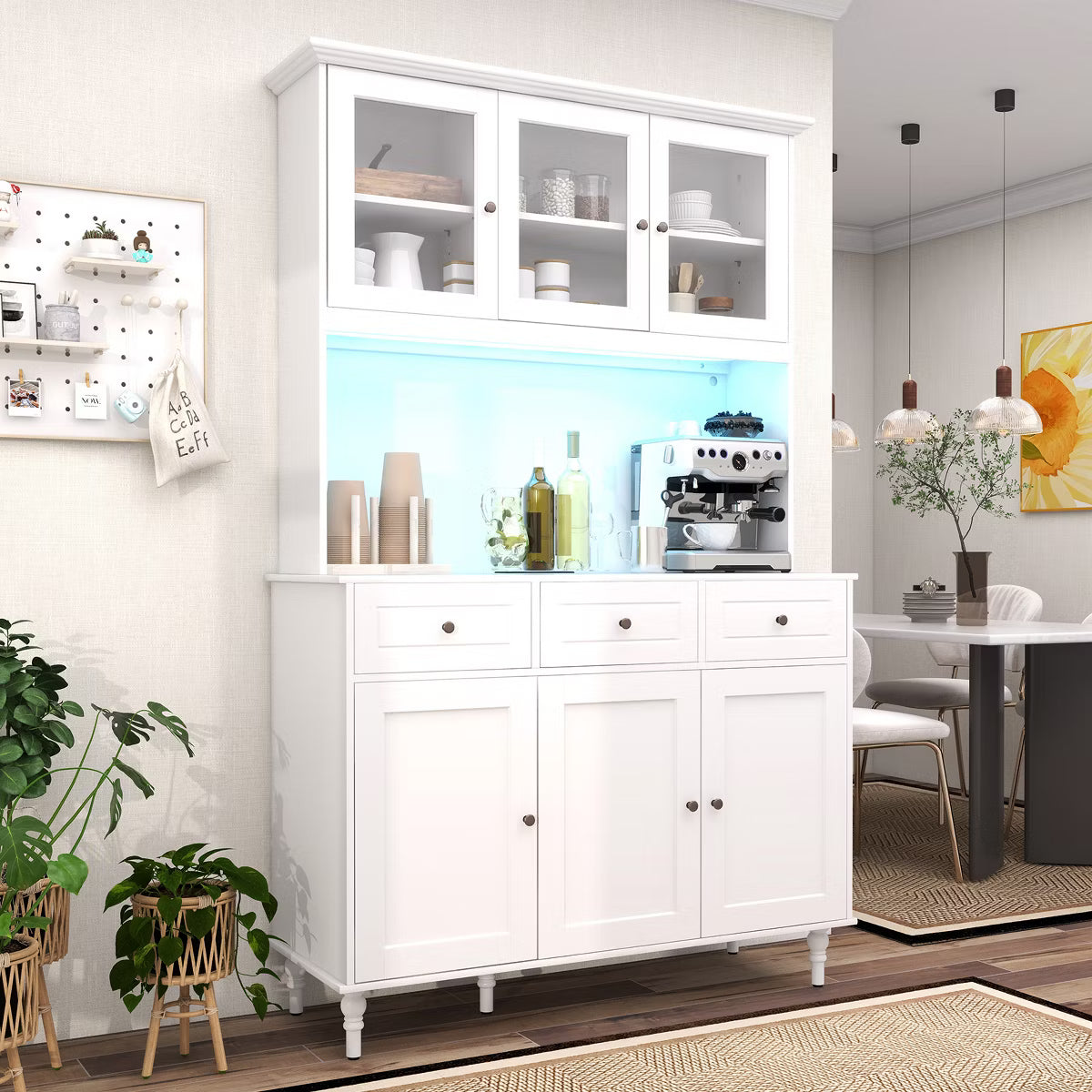 Pantry Cabinet – Culinvaro Pantry Cabinet 77” Tall Kitchen Storage Cabinet with LED Lights & Charging Station
