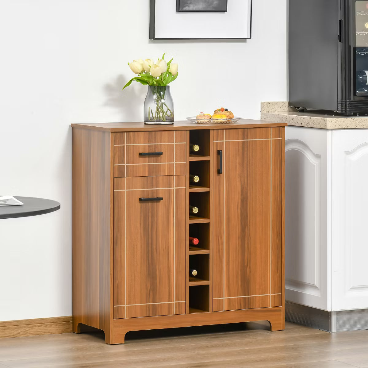 Wine Cabinet – Culinvaro Retro Wine Cabinet for 6 Bottles, Wine Rack Sideboard Serving Bar with Glass Holders and 1 Drawer, Brown