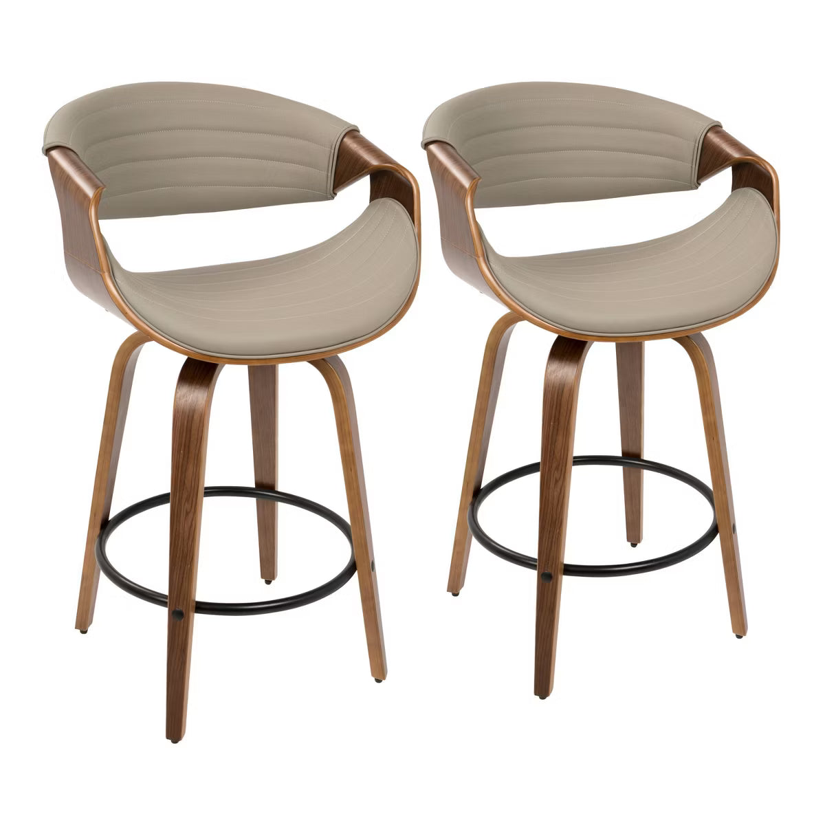 Set of 2 Symphony Upholstered Counter Height Barstools Gray/Walnut