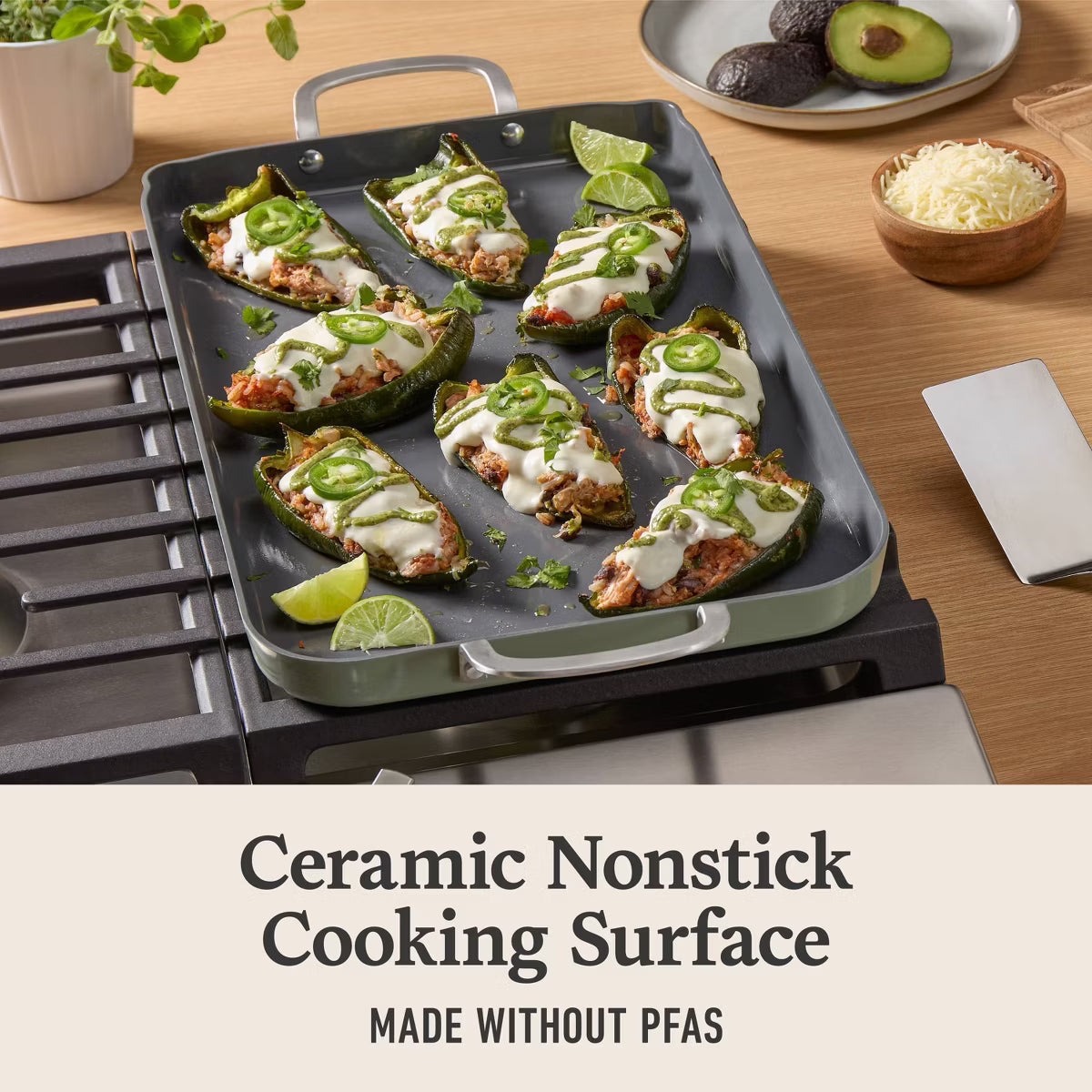 Griddle Pan – Ceramic Double Griddle Ash: Nonstick Double Burner Griddle Pan – Silver