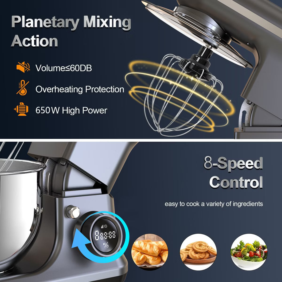 Stand Mixer – Electric Stand Mixer 5.3 Quart 6-Speed Tilt Head Kitchen Mixer – Gray