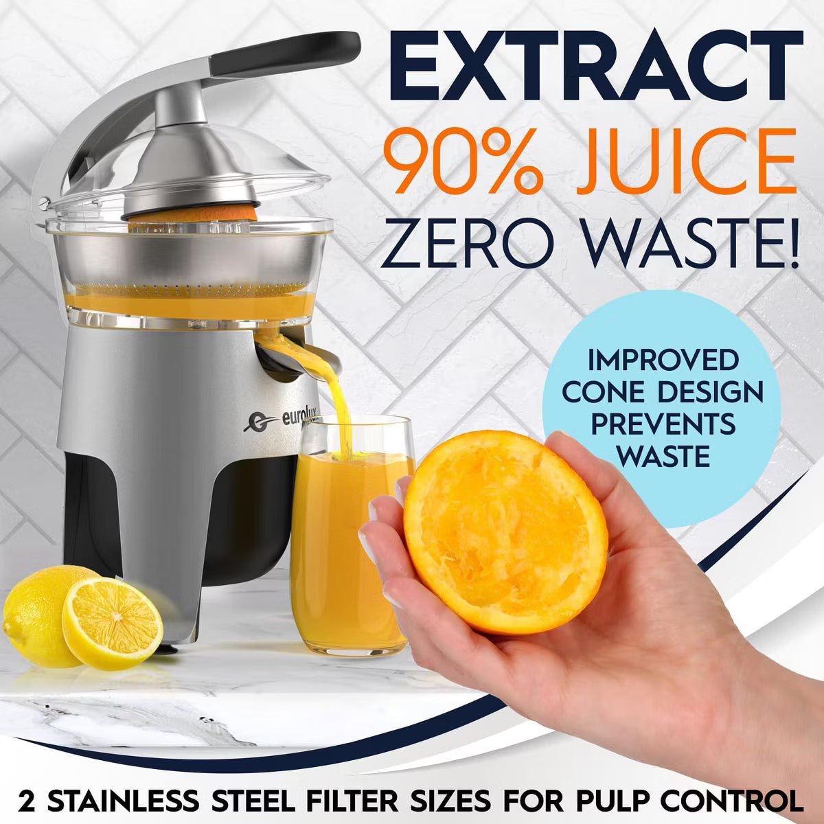 Juicer – Electric Citrus Juicer, 300W of power, 2 Filters – Silver