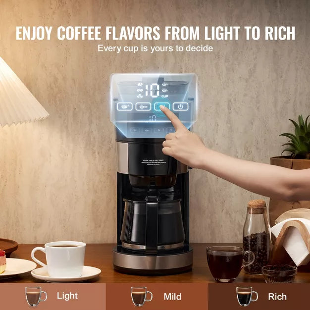 Drip Coffee Maker – Coffee Maker with Grinder, 10 Cup Coffee Machine – Black