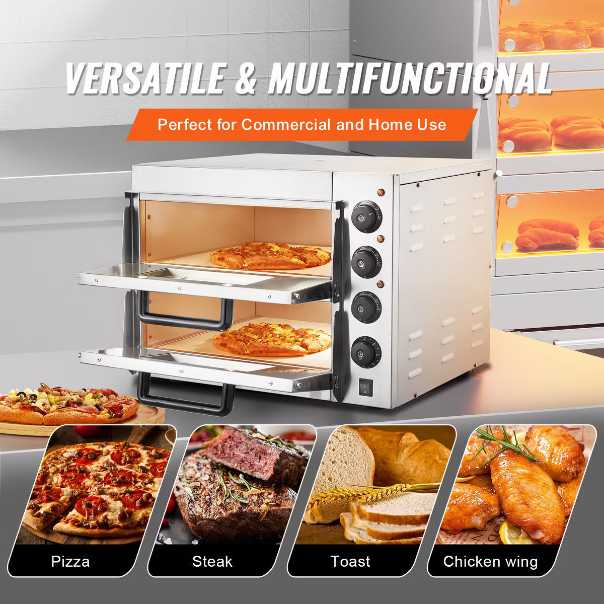 Pizza Oven – Electric Pizza Oven with Stone and Handle – Silver