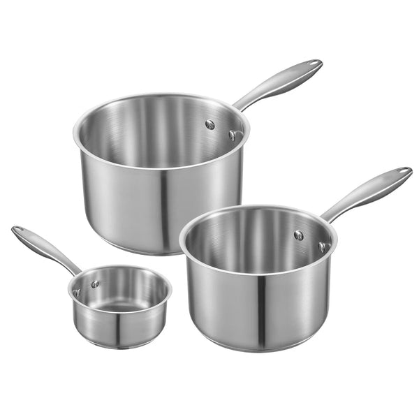 Saucepan – Sauce Pan Set with Glass Lids 1 QT 2 QT 3 QT, 3-Piece – Silver