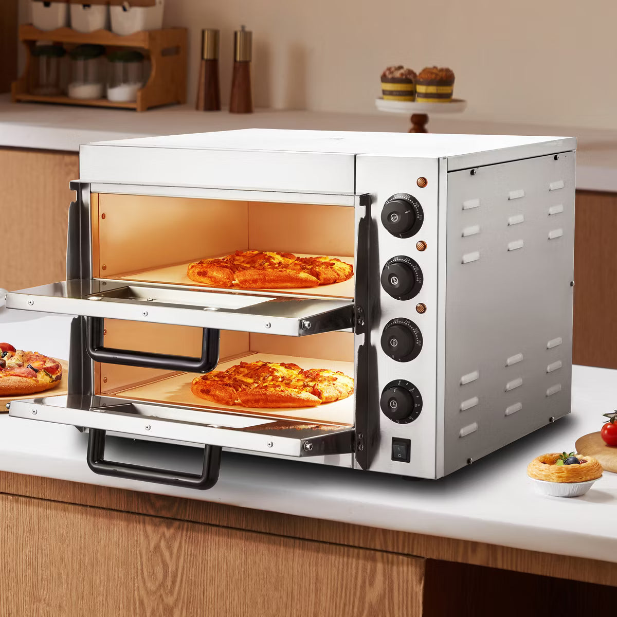 Pizza Oven – Electric Pizza Oven with Stone and Handle – Silver