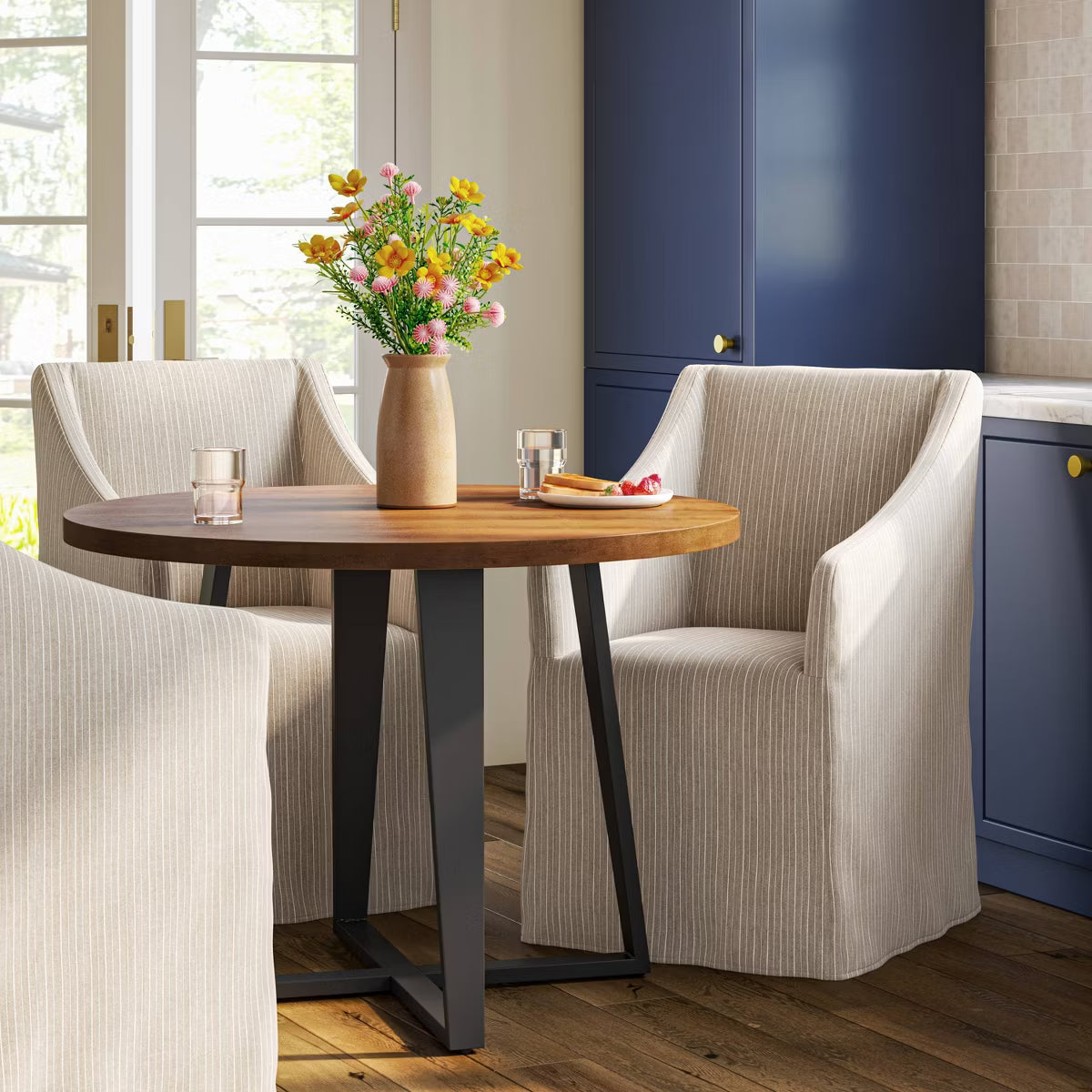 Lucy Traditional Sloped Arm Slipcover Dining Chair in Pinstripe