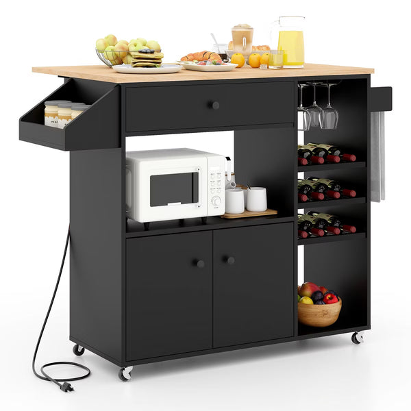 Drop Leaf Kitchen Island Cart with Power Outlet Mobile Buffet Storage Cart with Microwave Shelf Black  3 out of 5 stars 4