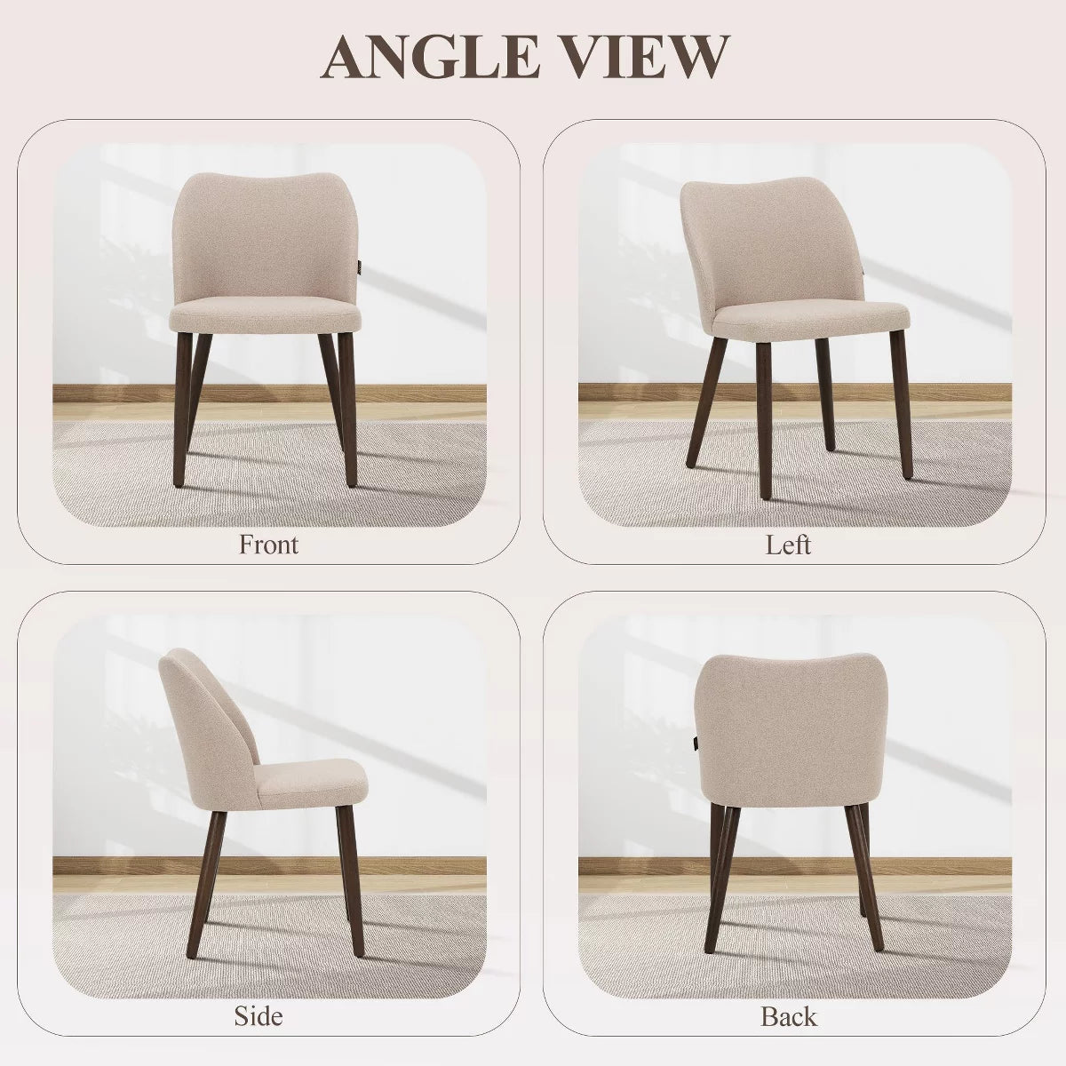 Set of 6 Wood Ergonomic Curved Dining Chairs – Modern Upholstered Chair for Kitchen