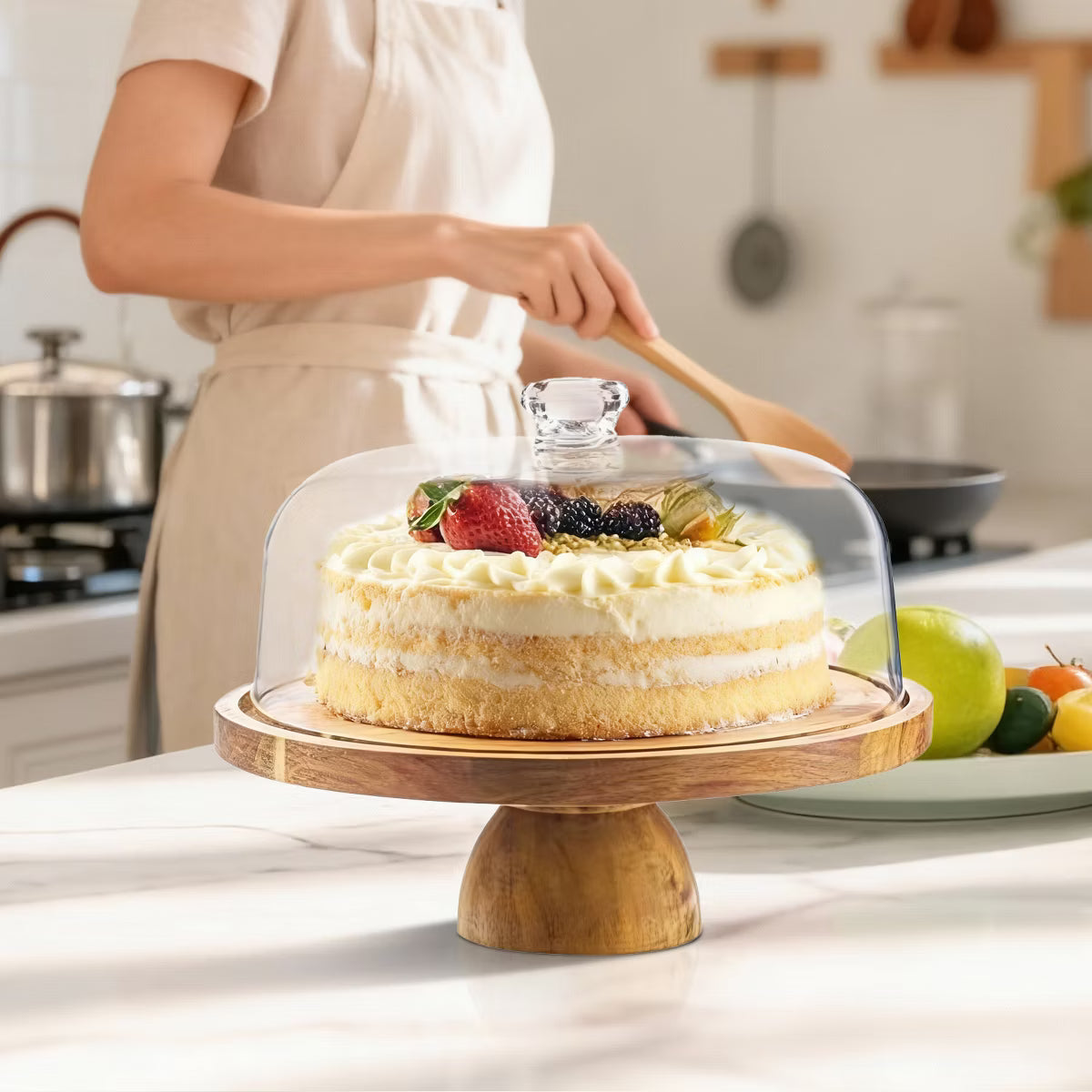 Cake Stand – Culinvaro Cake Stand, 2-in-1 Acacia Wood Cake Stand with Large Acrylic Dome