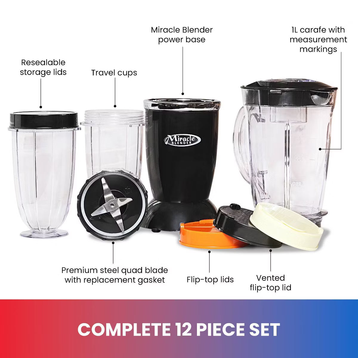 Personal Blender – 2pc Miracle Blender with Travel Cups – White