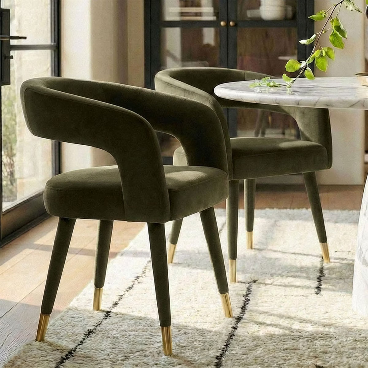 Modern Camel Velvet Dining Chairs Set of 4,