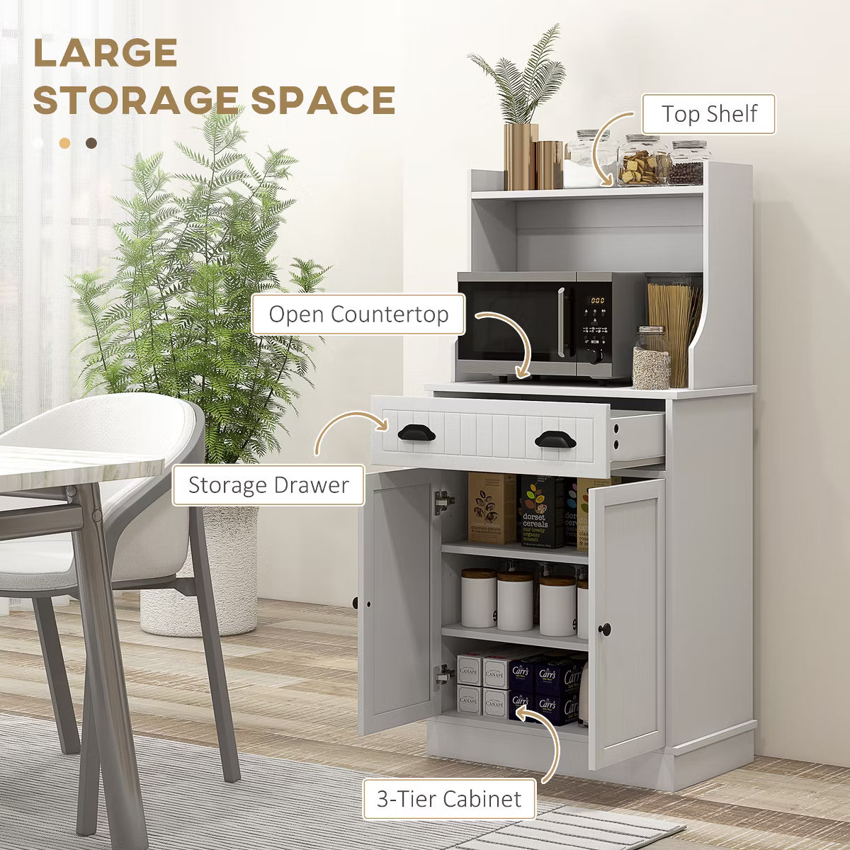 Microwave Cabinet – Culinvaro Microwave Cabinet with Drawer, Double Door Cabinet and Adjustable Shelf