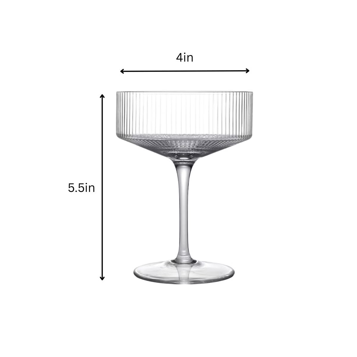 Cocktail Glass – Culinvaro Clear Ribbed Martini Coupe Glass - 9.5oz 2 Piece Set