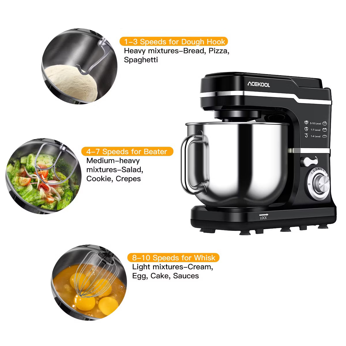 Stand Mixer – 0 Speed Tilt-Head Electric Mixer for Kitchen – Black